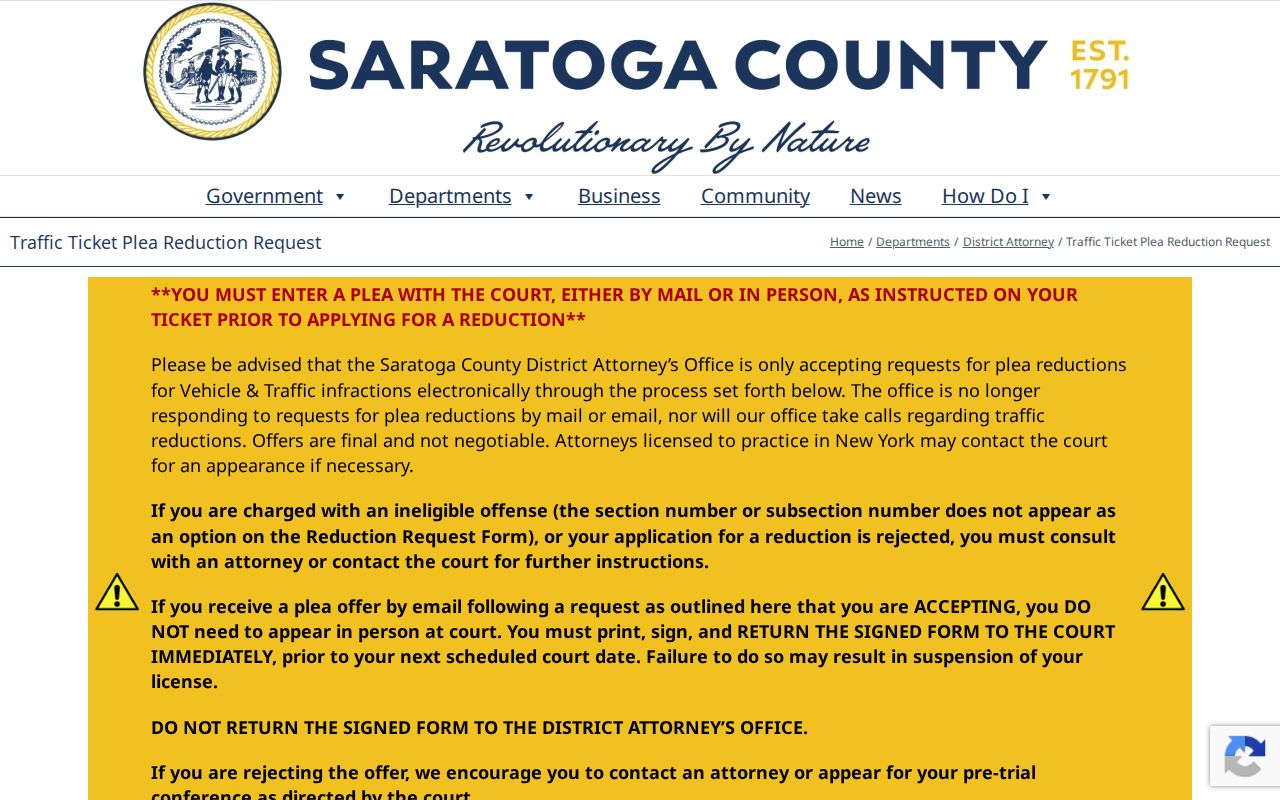 Mechanicville traffic case record and electronic reduction request channel