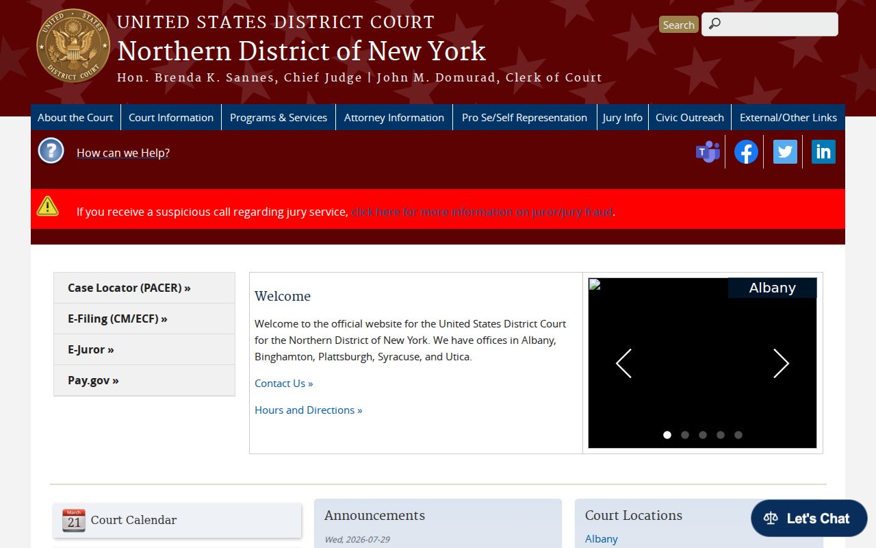 Northern District of New York federal court records for Mechanicville
