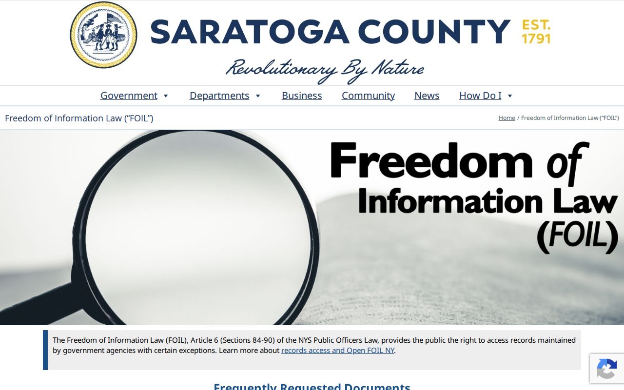 Saratoga County criminal history FOIL request routing