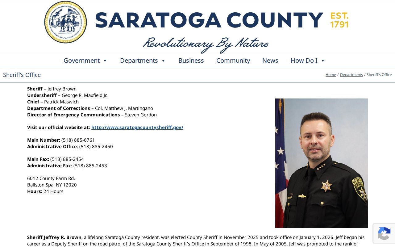 Saratoga County criminal history Sheriff headquarters contacts