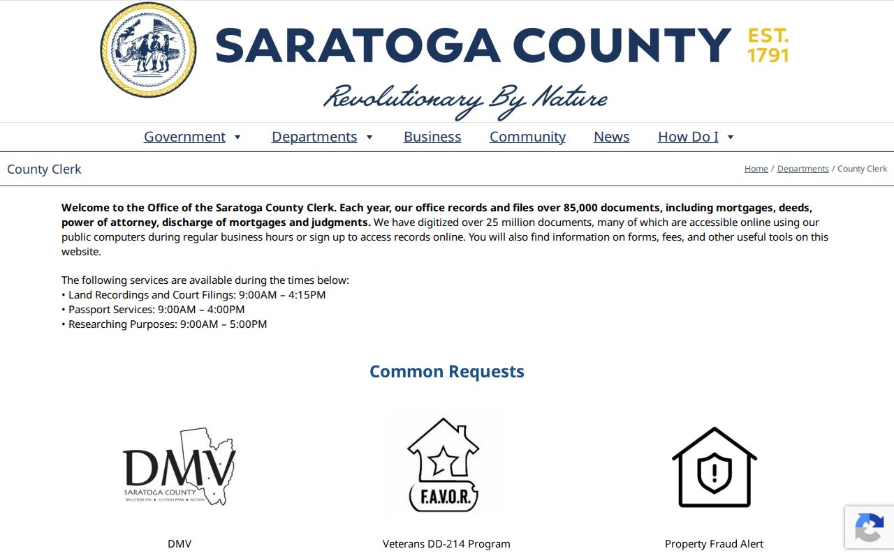 Saratoga County criminal record archive at the County Clerk