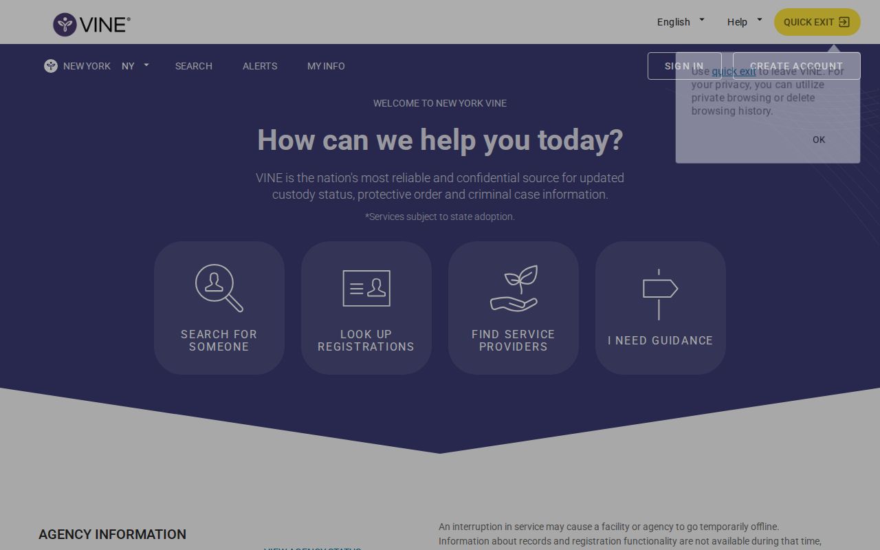 VINELink New York custody search used for Saratoga County booking status