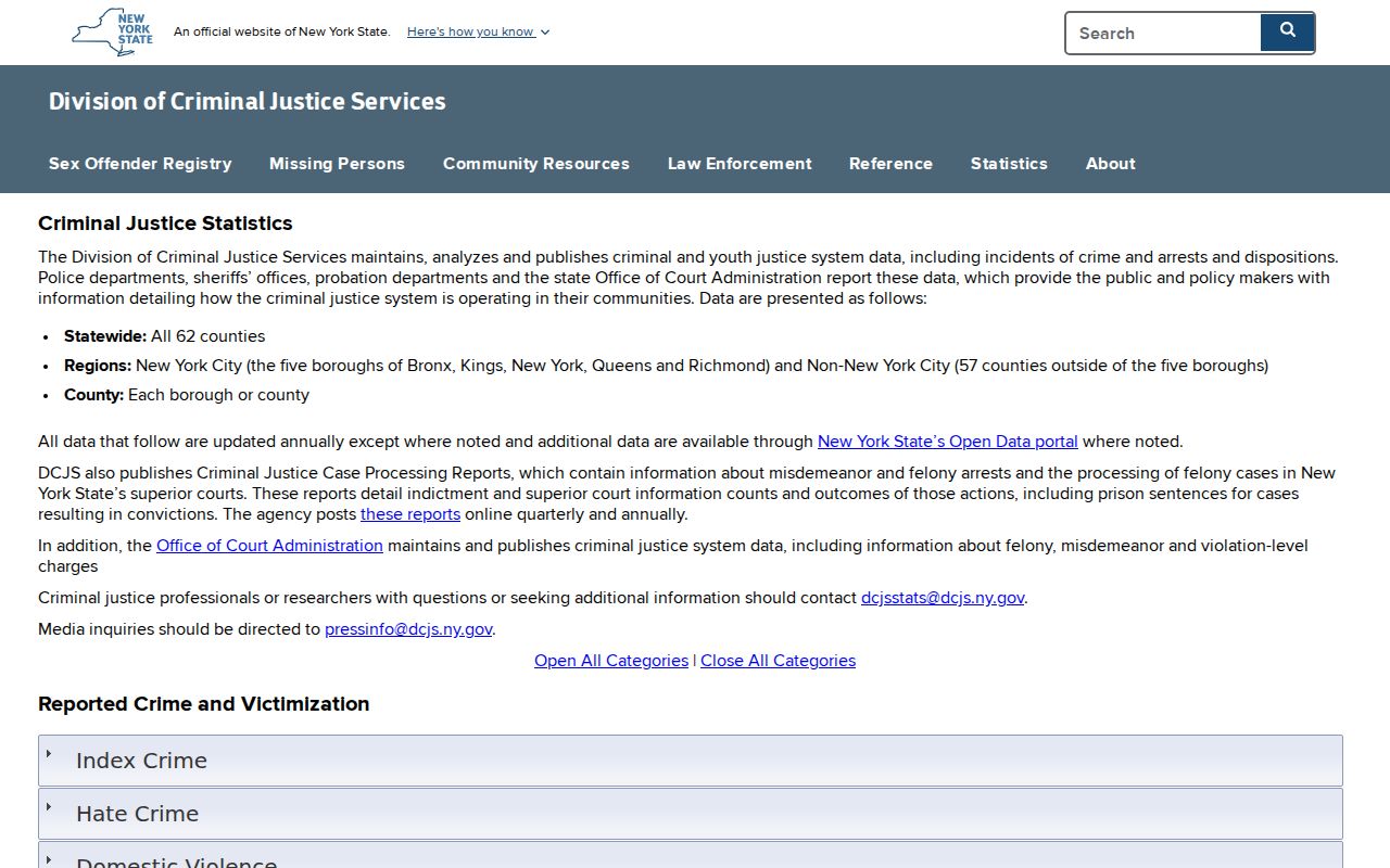 DCJS statistics source for Saratoga Springs criminal records